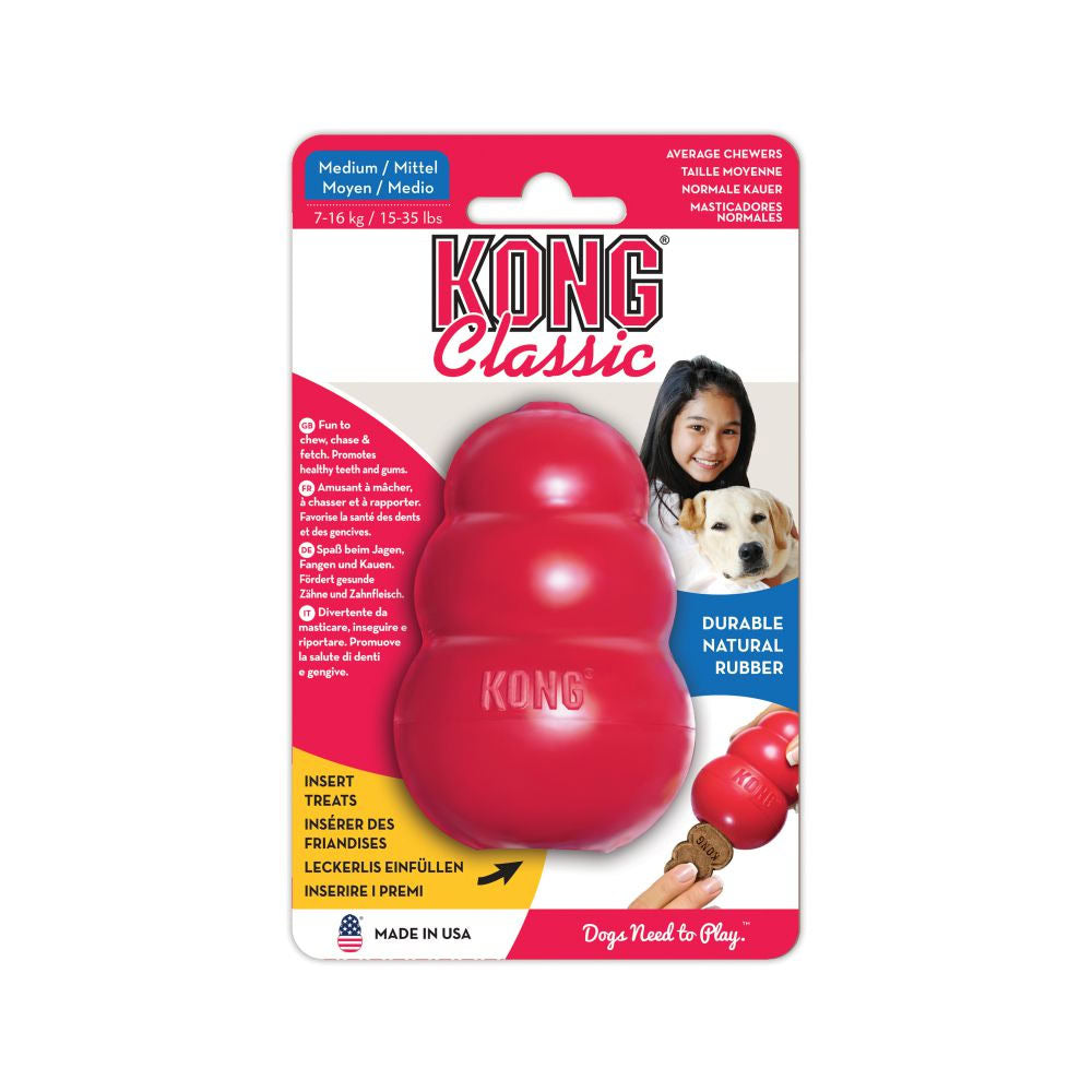 KONG Classic Medium röd hundleksak i naturgummi med fyllbar insida