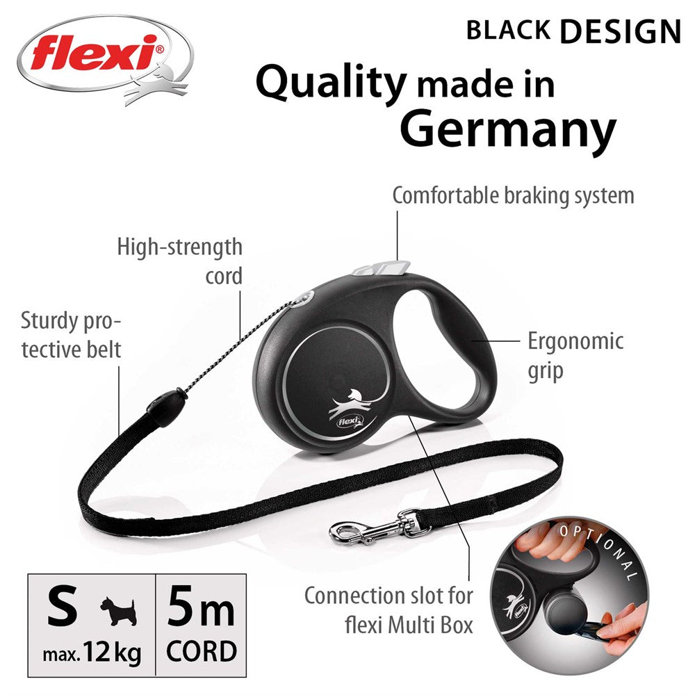 Svart flexi BLACK DESIGN S med 5 meter rep
