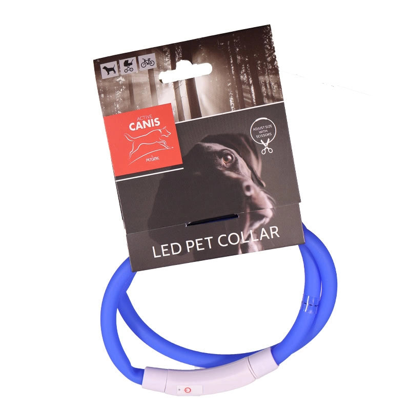Blått LED hundhalsband Active Canis med jämnt ljus och USB-laddning