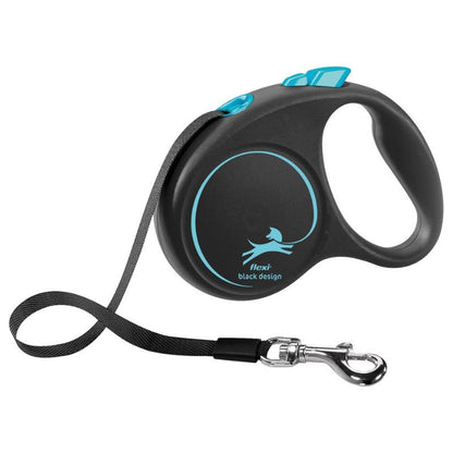 flexi BLACK DESIGN S rullkoppel med 5 meter rep för hundar upp till 12 kg