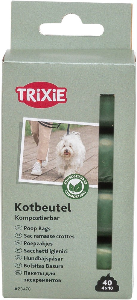 TRIXIE komposterbara bajspåsar av majs, 4 x 10 st, skogsgrön