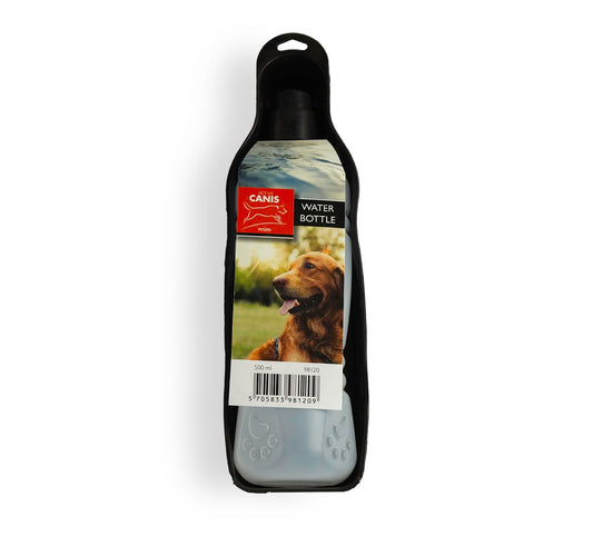 Svart vattenflaska för hund med utfällbar skål 500 ml från Active Canis